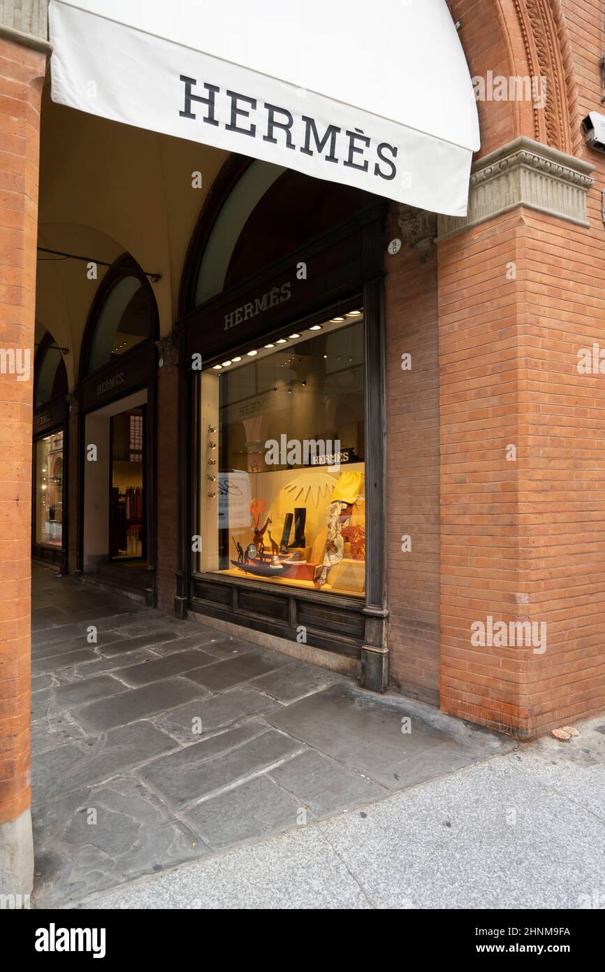 Hermes tienda de marca en Bolonia, Italia Foto de stock