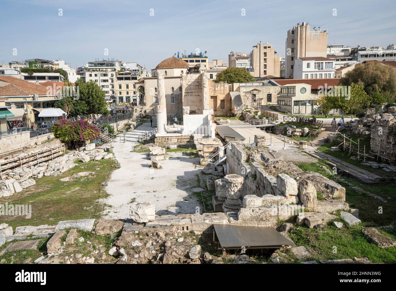 Yacimiento arqueológico de Ágora romana en Atenas, Grecia Foto de stock