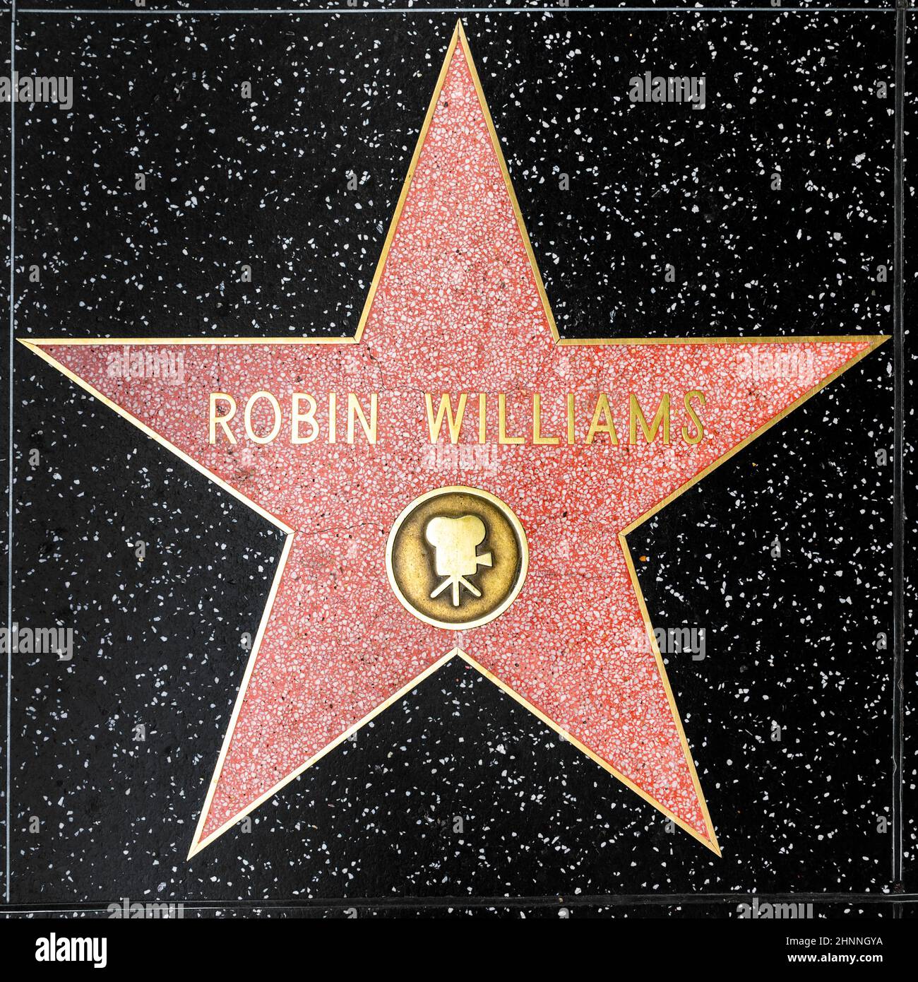 primer plano de Star en el Paseo de la Fama de Hollywood para Robin Williams Foto de stock