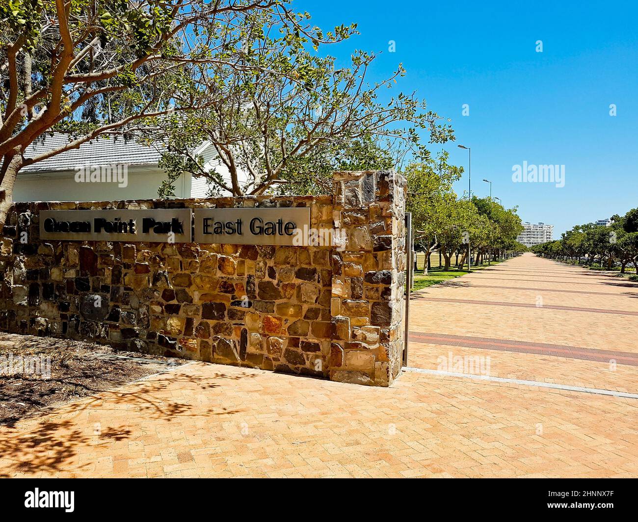 Camino de entrada a Green Point Park, Ciudad del Cabo, East Gate. Foto de stock