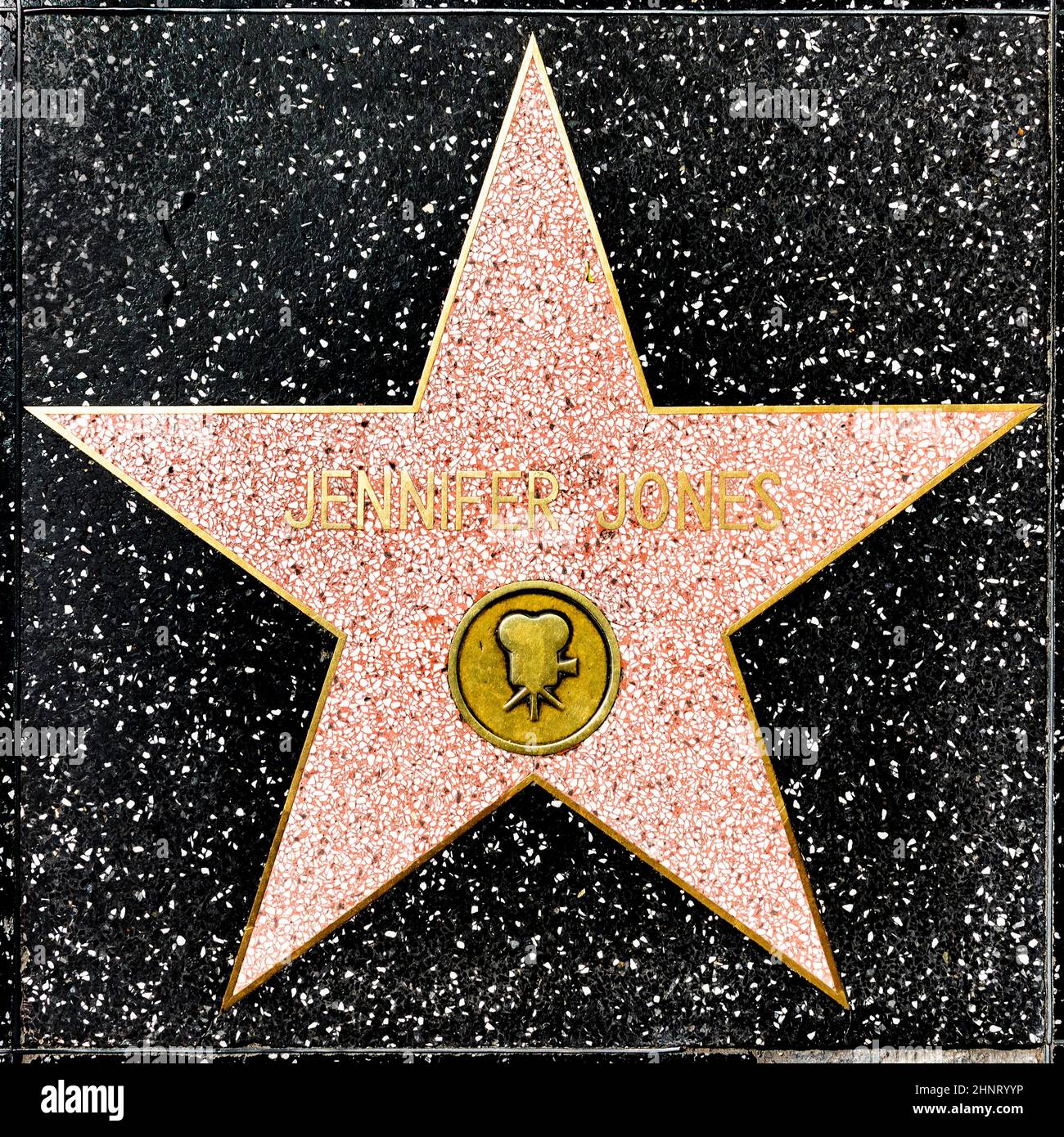 primer plano de Star en el Paseo de la Fama de Hollywood para Jennifer Jones Foto de stock