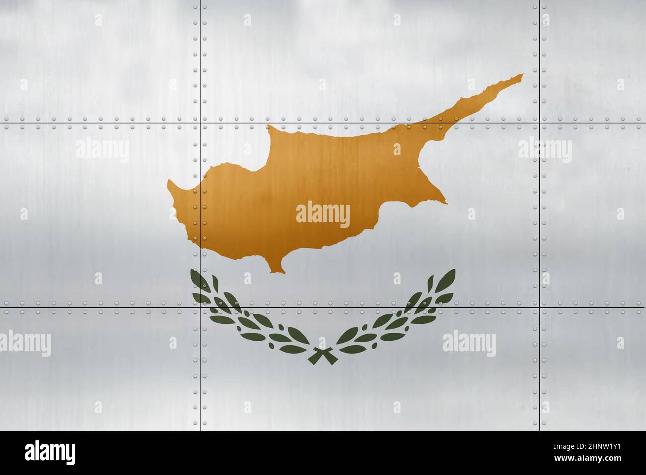 3D Bandera de Chipre sobre fondo de pared de metal. Foto de stock