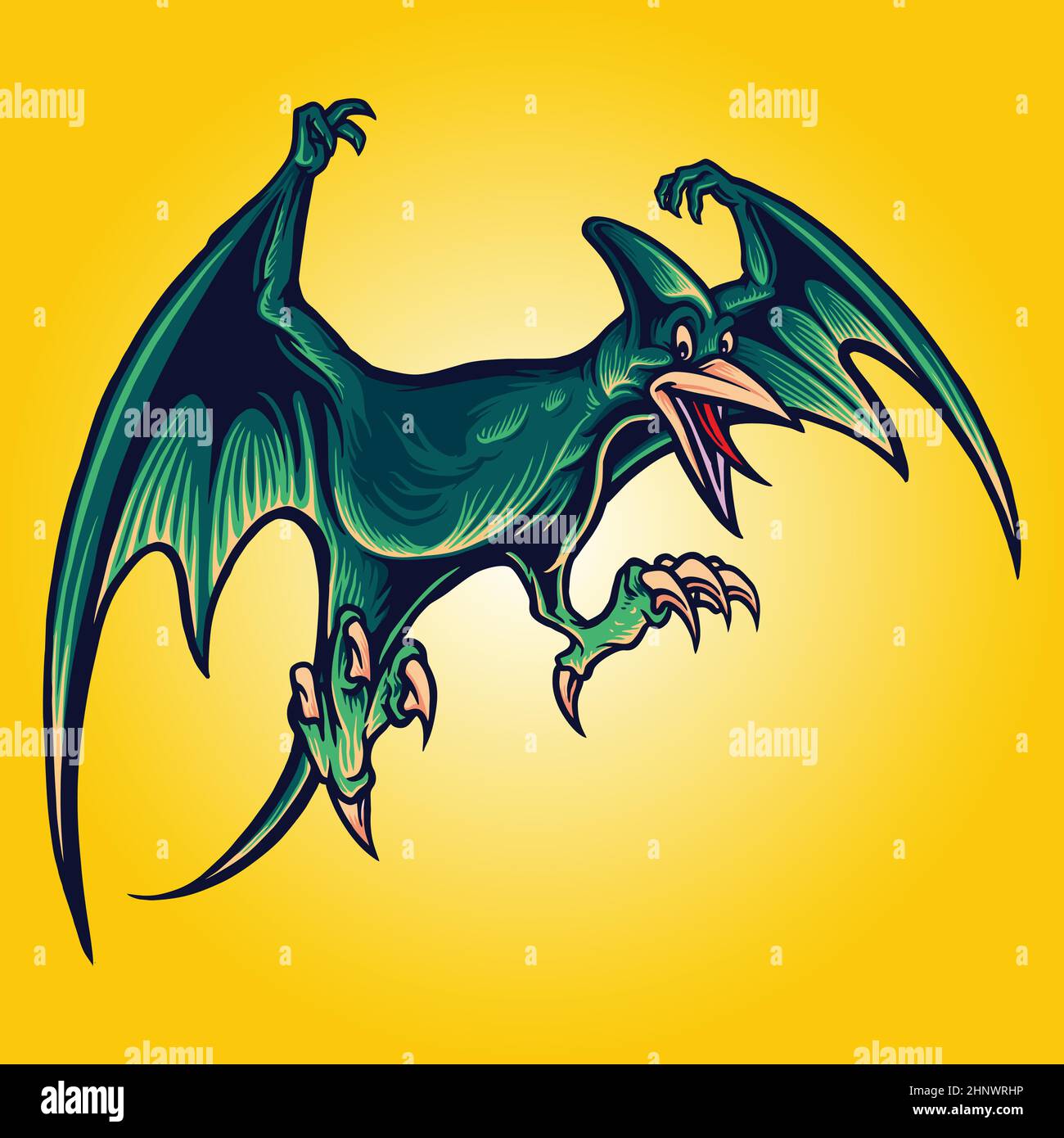 Pterodactyl Dragon Flying Dinosaurs Cartoon Ilustraciones de vectores para su trabajo Logo, camiseta de la mercancía de la mascota, pegatinas y diseños de etiquetas, póster Ilustración del Vector