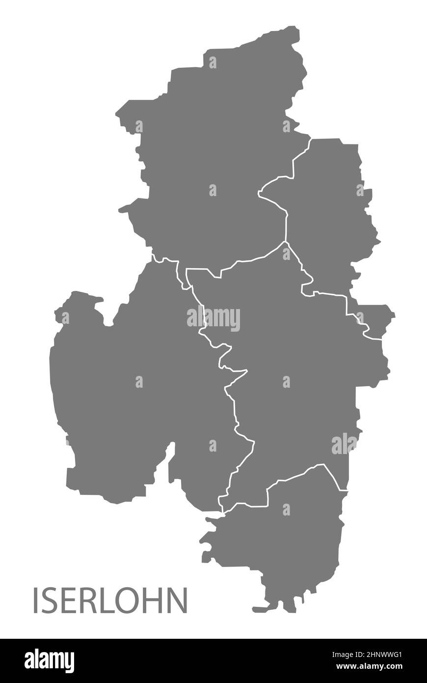 Mapa de Ciudad Moderno - Iserlohn ciudad de Alemania con los distritos de gris DE Foto de stock