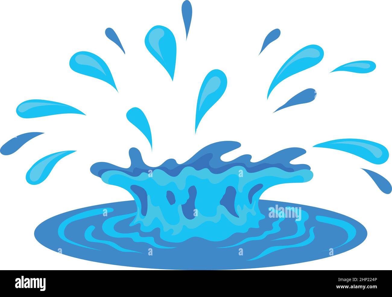 Salpicadura de agua con efecto de rizado. Gotas azules de dibujos animados  aisladas sobre fondo blanco Imagen Vector de stock - Alamy