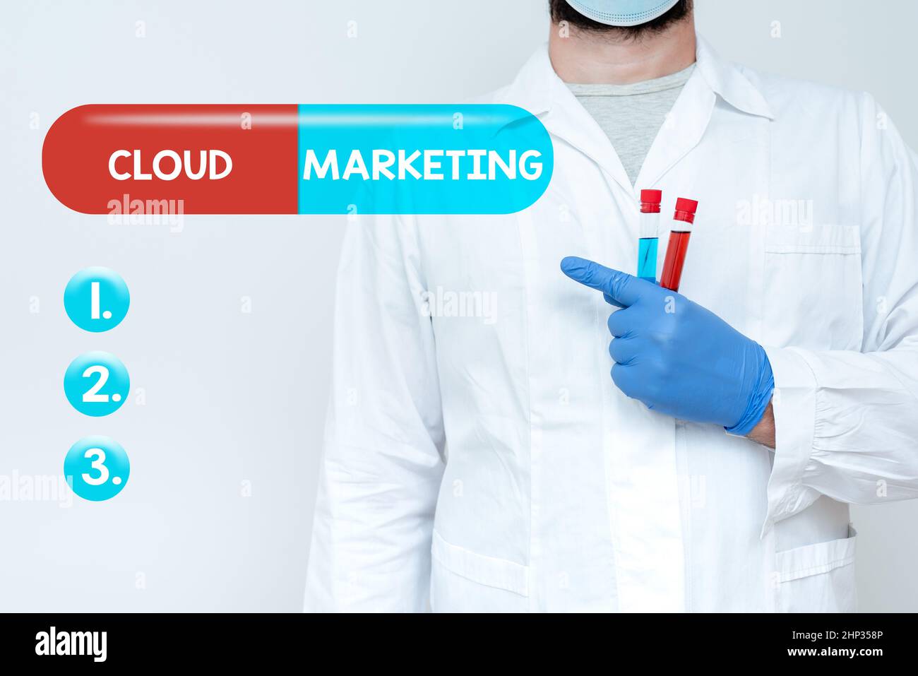 Pantalla conceptual Cloud Marketing, Word para el proceso de una organización para comercializar sus servicios Chemist Presentar Infection Cure, Doctor Display Foto de stock