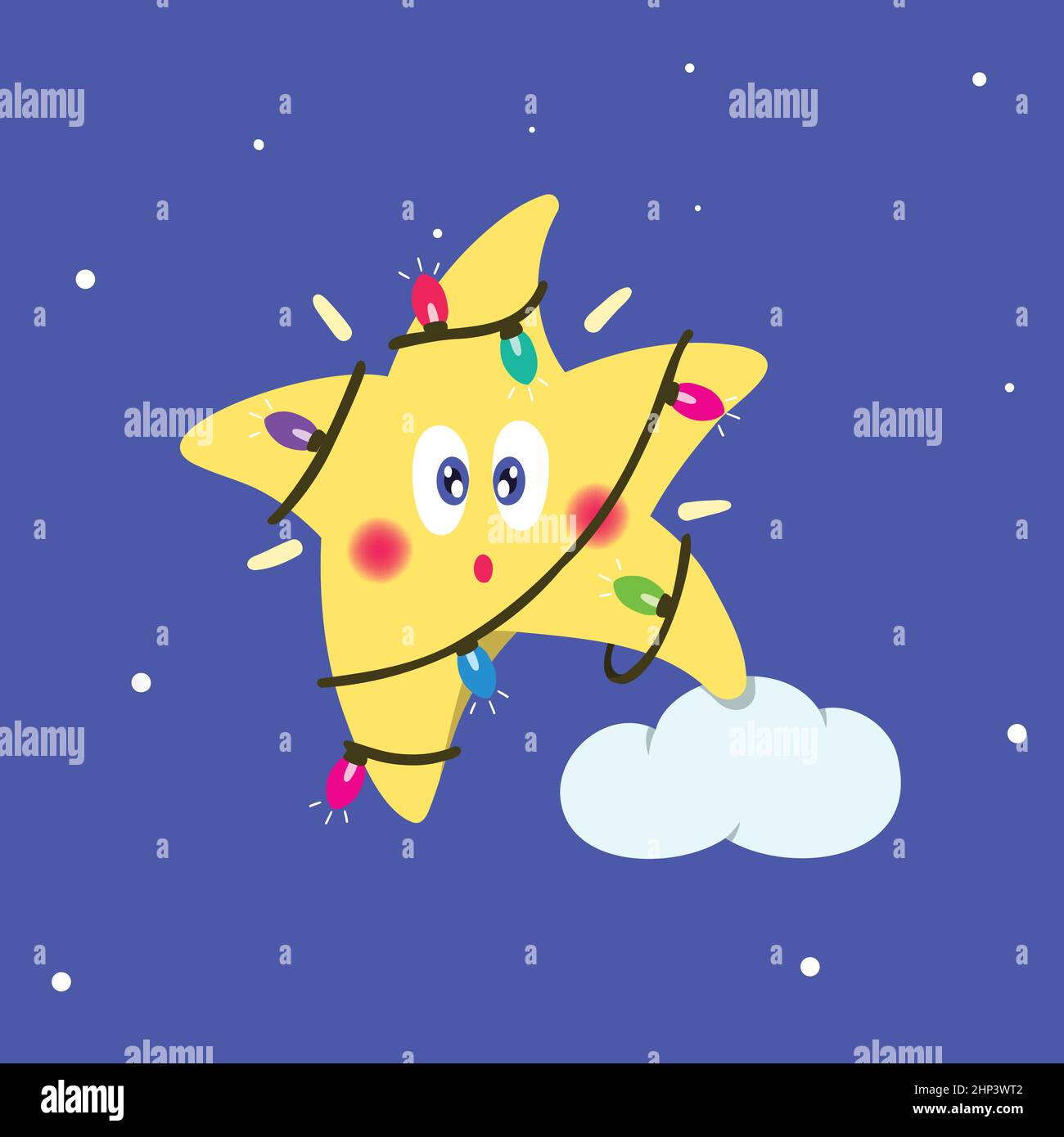 Estrella de dibujos animados enredada con luces de Navidad. Ilustración vectorial Ilustración del Vector