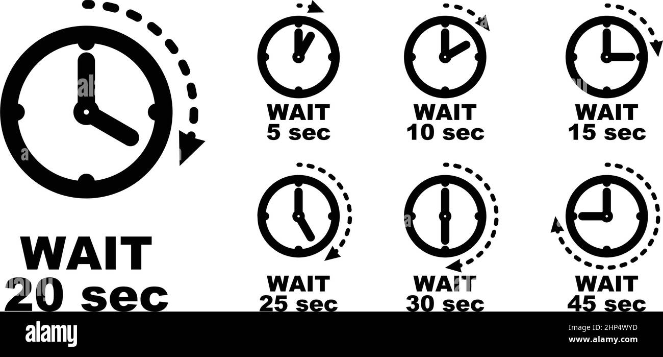 Espere, pausa, período de tiempo que pasa el icono. Símbolo del reloj con la flecha Simple medición de segundos transcurridos. Puede utilizarse para retrasar en horas. Ilustración del Vector
