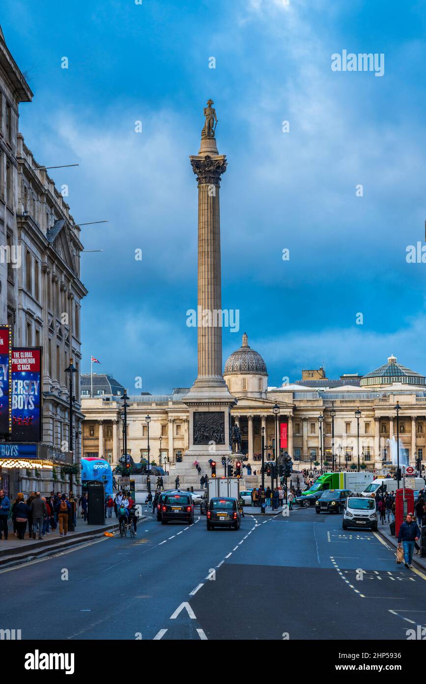 Nelson's Column, Trafalgar Square, Londres, Reino Unido, Europa. Foto de stock