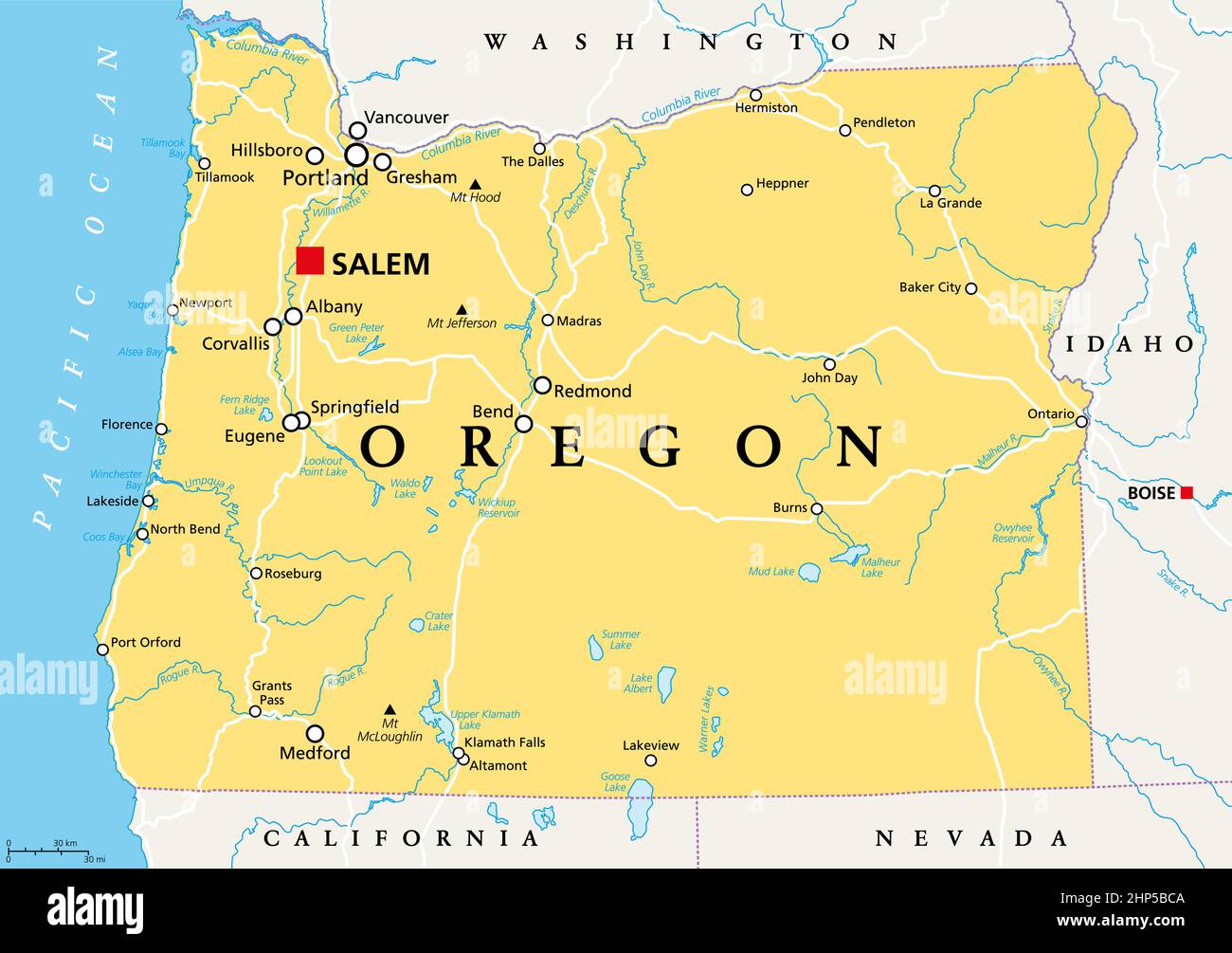 Oregon, OR, mapa político, estado de EE.UU., el estado de Beaver Ilustración del Vector
