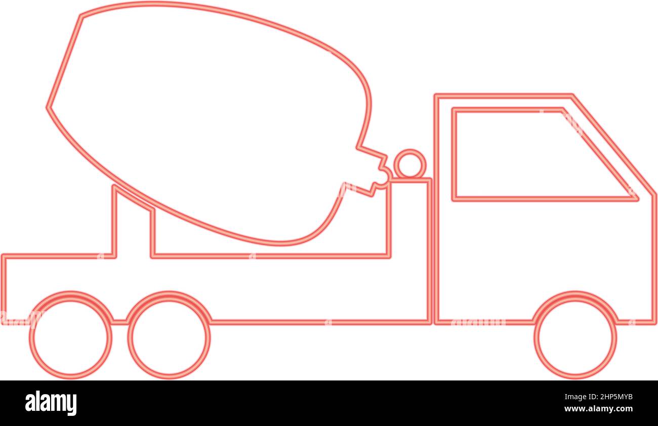 Mezcladores de cemento neón camión de color rojo vector ilustración de estilo plano imagen Ilustración del Vector