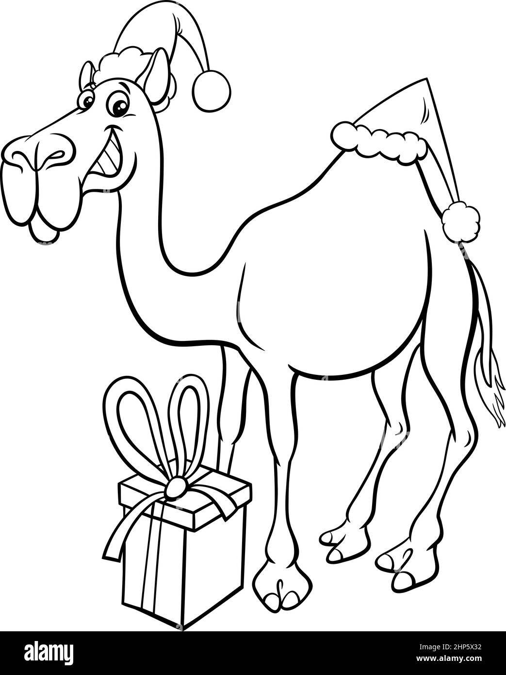 Carácter de animal camello en la página de libro de colores de Navidad Ilustración del Vector