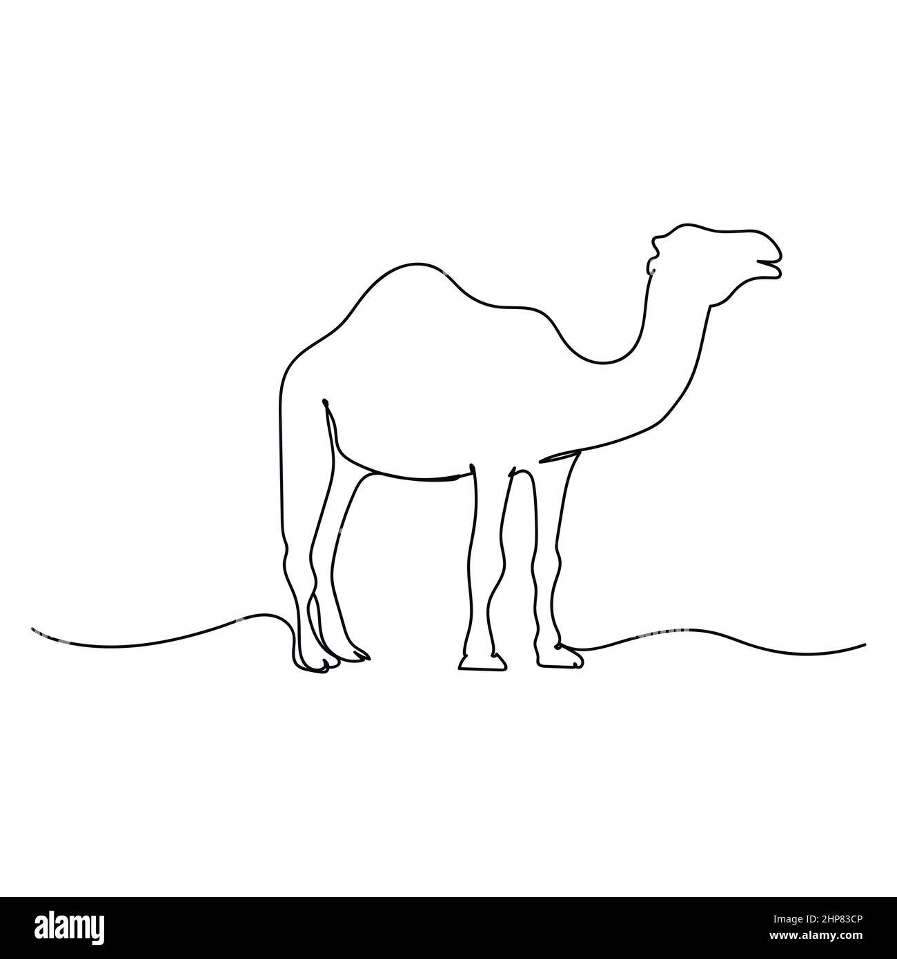 Vector abstract continuo Un solo icono de dibujo de línea simple del concepto de animal camello en el croquis de silueta. Ilustración del Vector