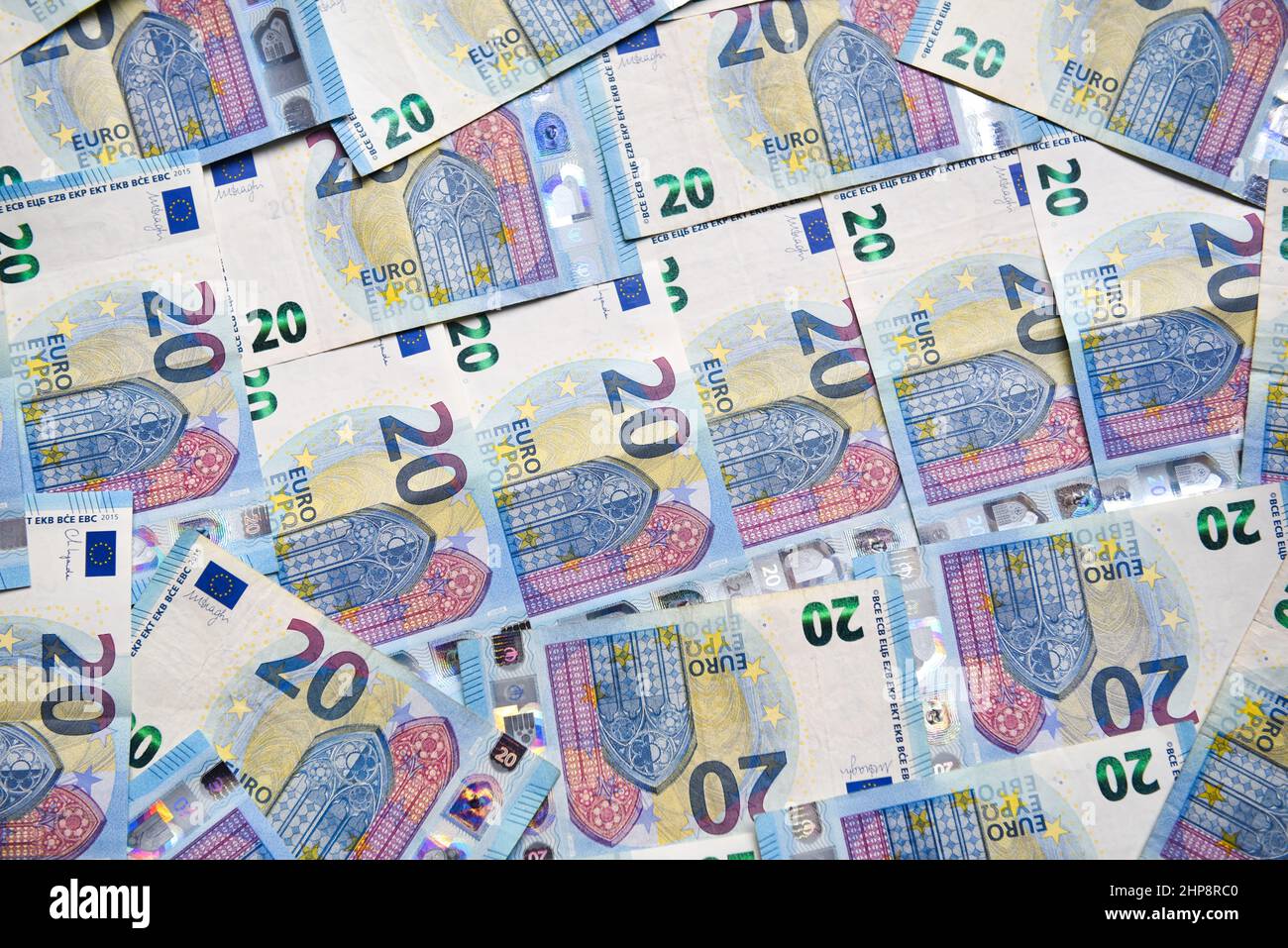 Dinero europeo en billetes de veinte euros Foto de stock