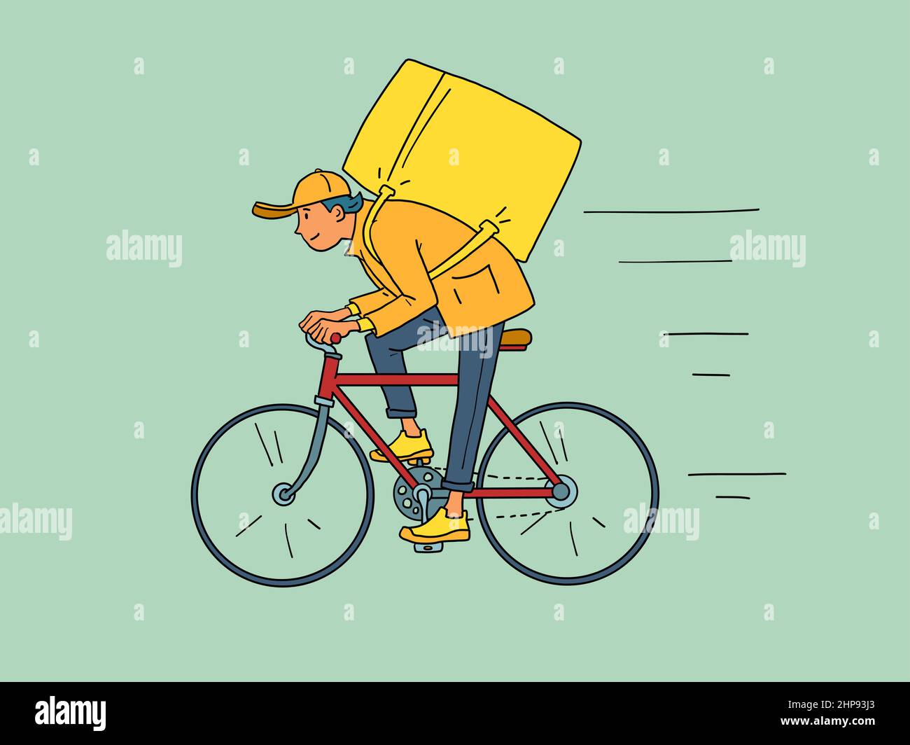 hombre mensajero de alimentos en bicicleta, entrega en línea. Profesión Ilustración del Vector