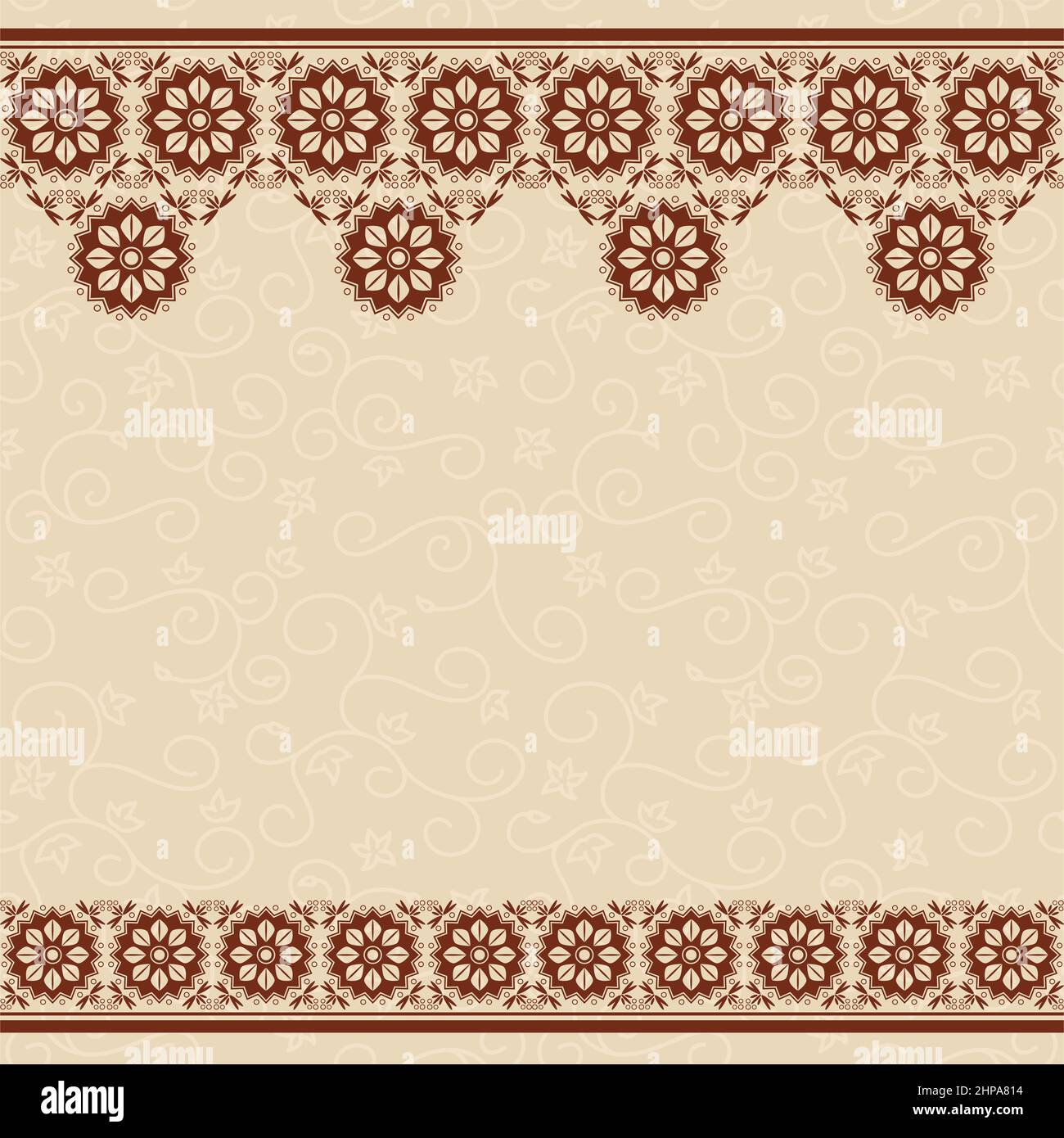 fondo vectorial beige sin costuras con borde floral marrón oscuro Ilustración del Vector