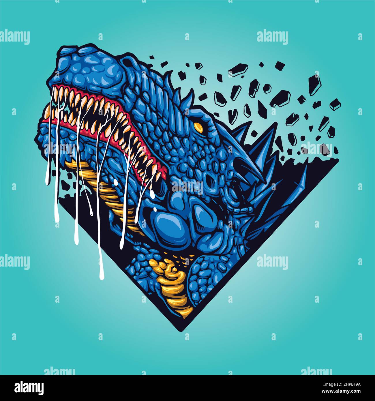 Cabeza T-rex de dinosaurios azules Ilustraciones vectoriales para su trabajo Logotipo, camiseta de la mercancía de la mascota, pegatinas y diseños de etiquetas, póster, tarjetas de felicitación Ilustración del Vector