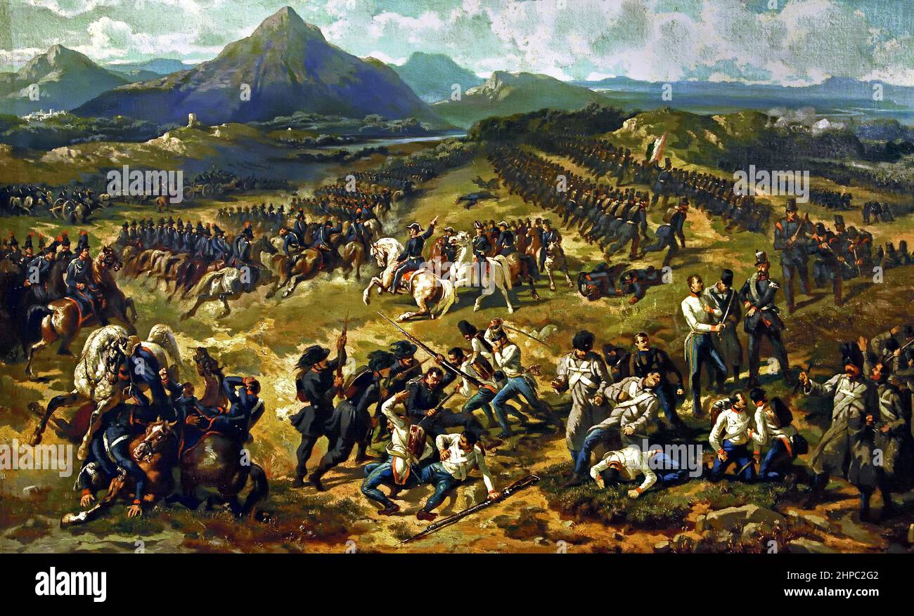 Cargo de los carabinieri en Pastrengo 1855, Guerra de Independencia Italia, Guerra dinástica Piedmonts, ( Unificación y la creación del Reino de Italia.) Foto de stock