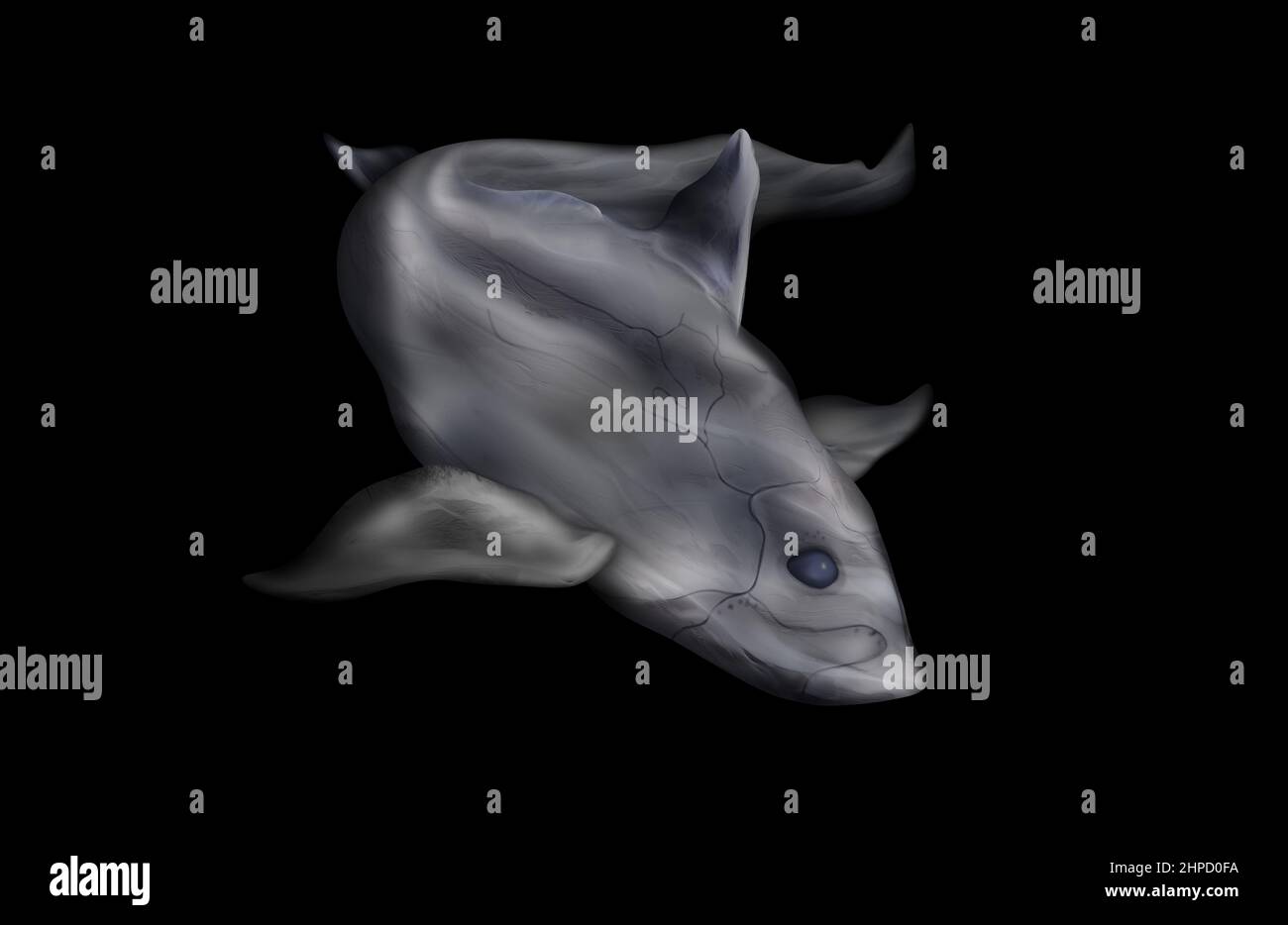 Tiburón fantasma, quimera en aguas profundas render. Quimera azul con nariz puntiaguda. Foto de stock