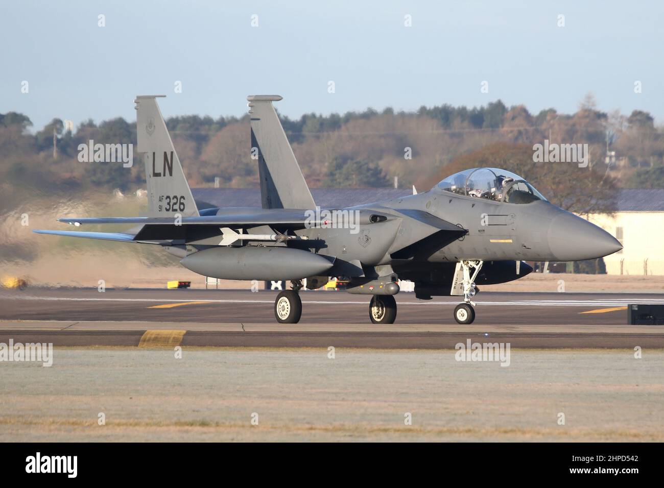 F-15E en rodaje en RAF Lakenheath. Foto de stock