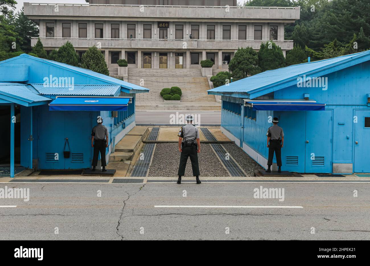 Panmunjom, Corea del Sur - 28 de julio de 2020: La zona desmilitarizada o zona desmilitarizada entre los dos países coreanos. Cruzando la Península Coreana cerca de la 3 Foto de stock