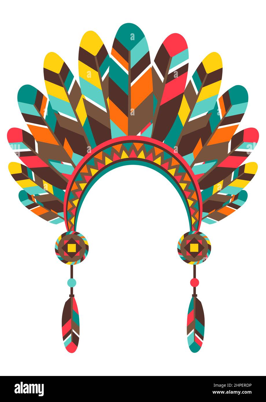 Ilustración del sombrero de los indios americanos con plumas. Imagen étnica en estilo nativo