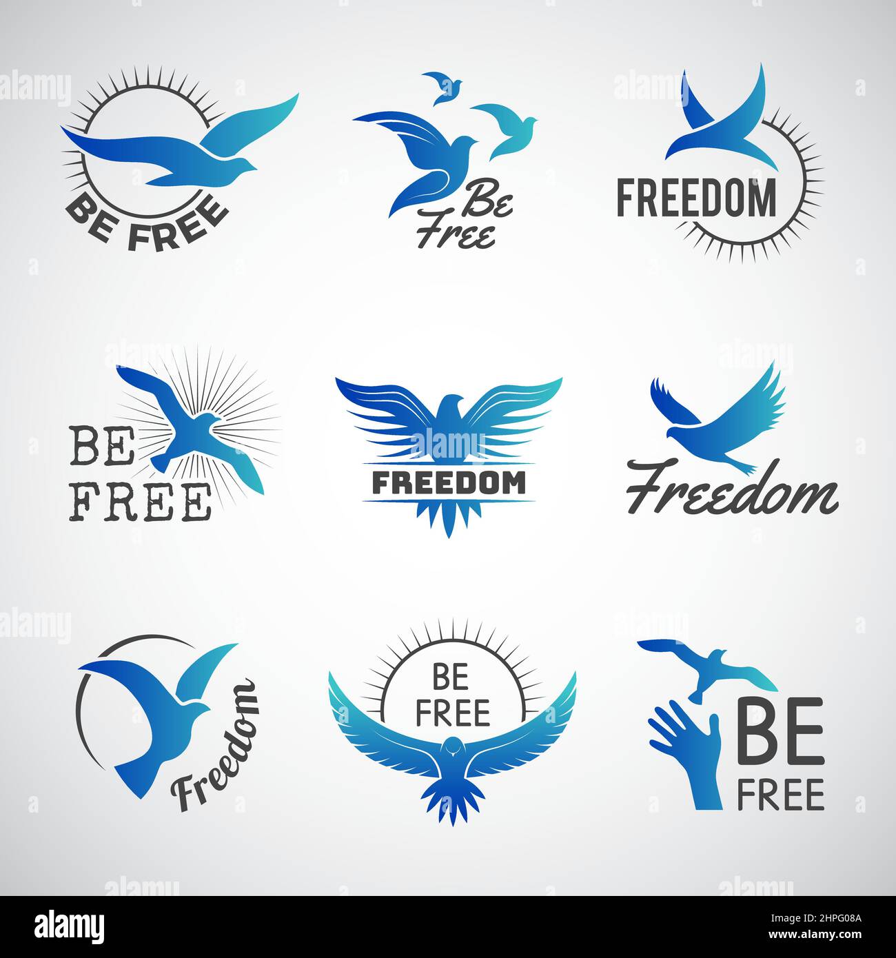 Logotipo Freedom. Símbolos de identidad empresarial con siluetas de pájaros  voladores y frases de inspiración positiva Conjunto de plantillas  vectoriales recientes Imagen Vector de stock - Alamy