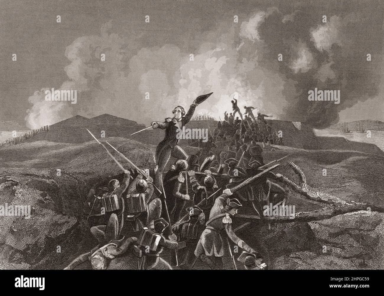 El General de Brigada 'Mad Anthony' Wayne liderando sus tropas mientras ellos tormentas la posición británica de Stony Point durante la Batalla de Stony Point, 16 de julio de 1779, durante la Guerra Revolucionaria Americana. Después de un grabado del siglo 19th. Foto de stock