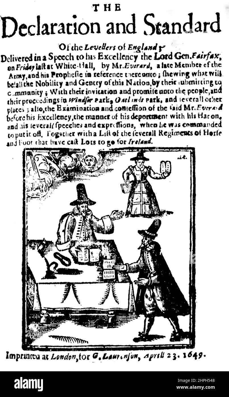 LEVELERS Página de título del folleto de 1649 La Declaración y Norma de los Levelers de Inglaterra Foto de stock