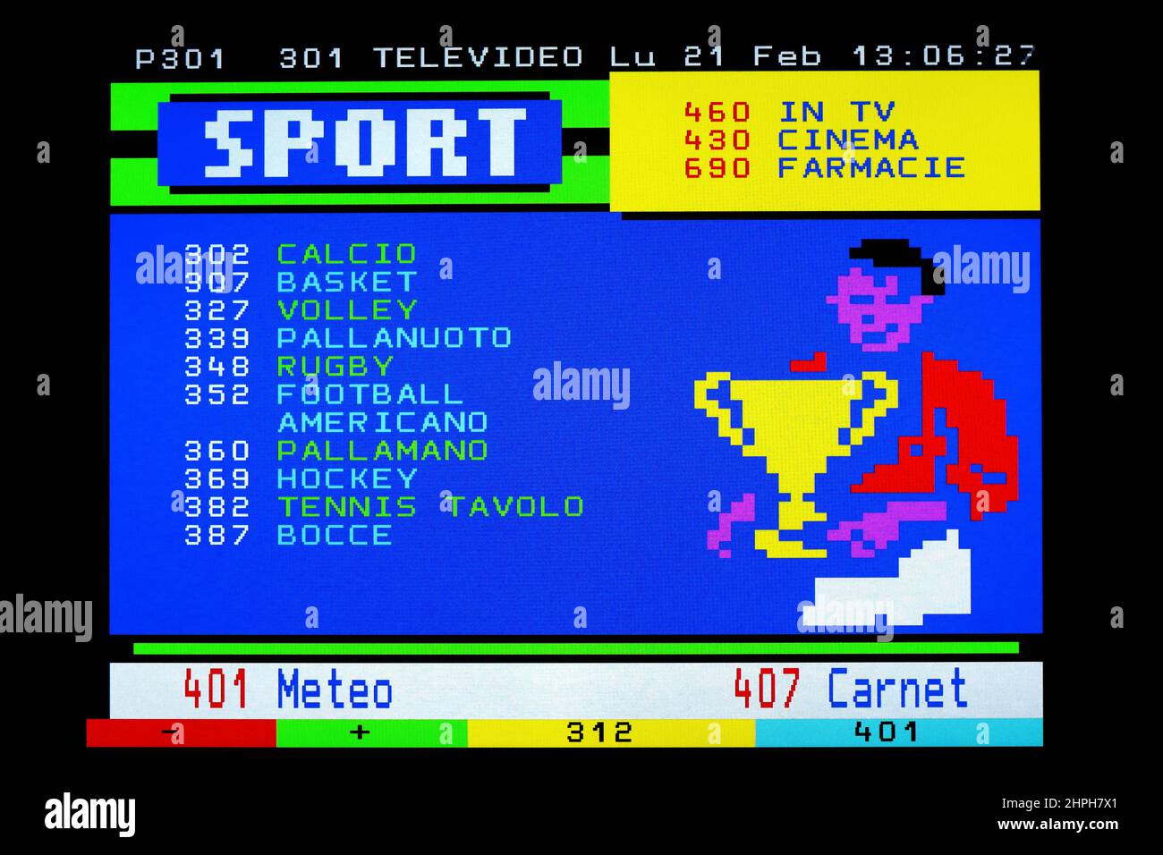 Índice de DEPORTES DE TELETEXTO de Fútbol. Televideo RAI, emisión