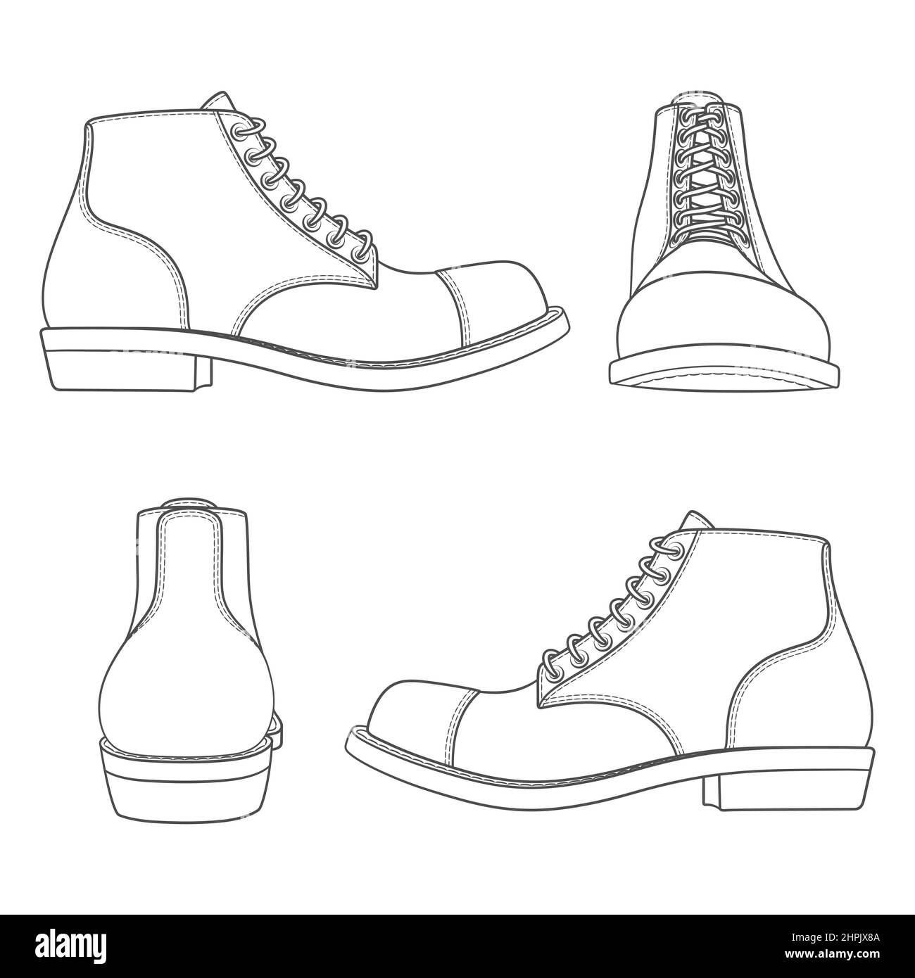 Juego de ilustraciones en blanco y negro con zapatos clásicos. Objetos vectoriales aislados sobre fondo blanco. Ilustración del Vector