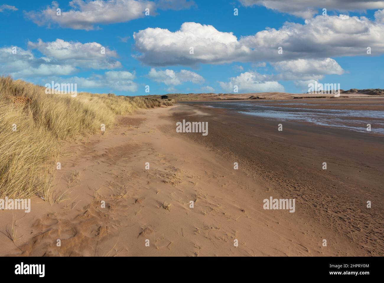 La playa de arena en el pueblo costero de Newburgh, Aberdeenshire, Escocia Foto de stock