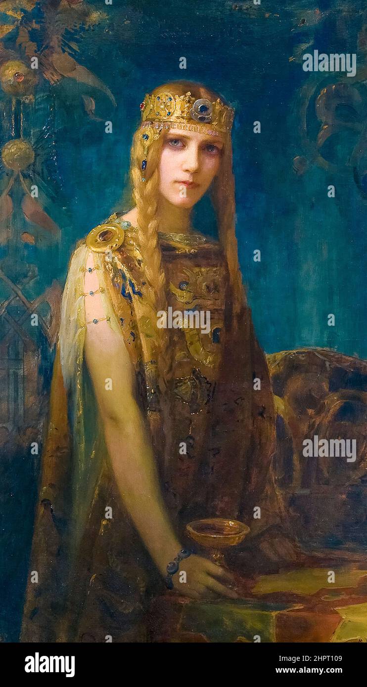 Isolde, la princesa celta, óleo sobre lienzo de pintura por Gaston Bussière , 1911 Foto de stock
