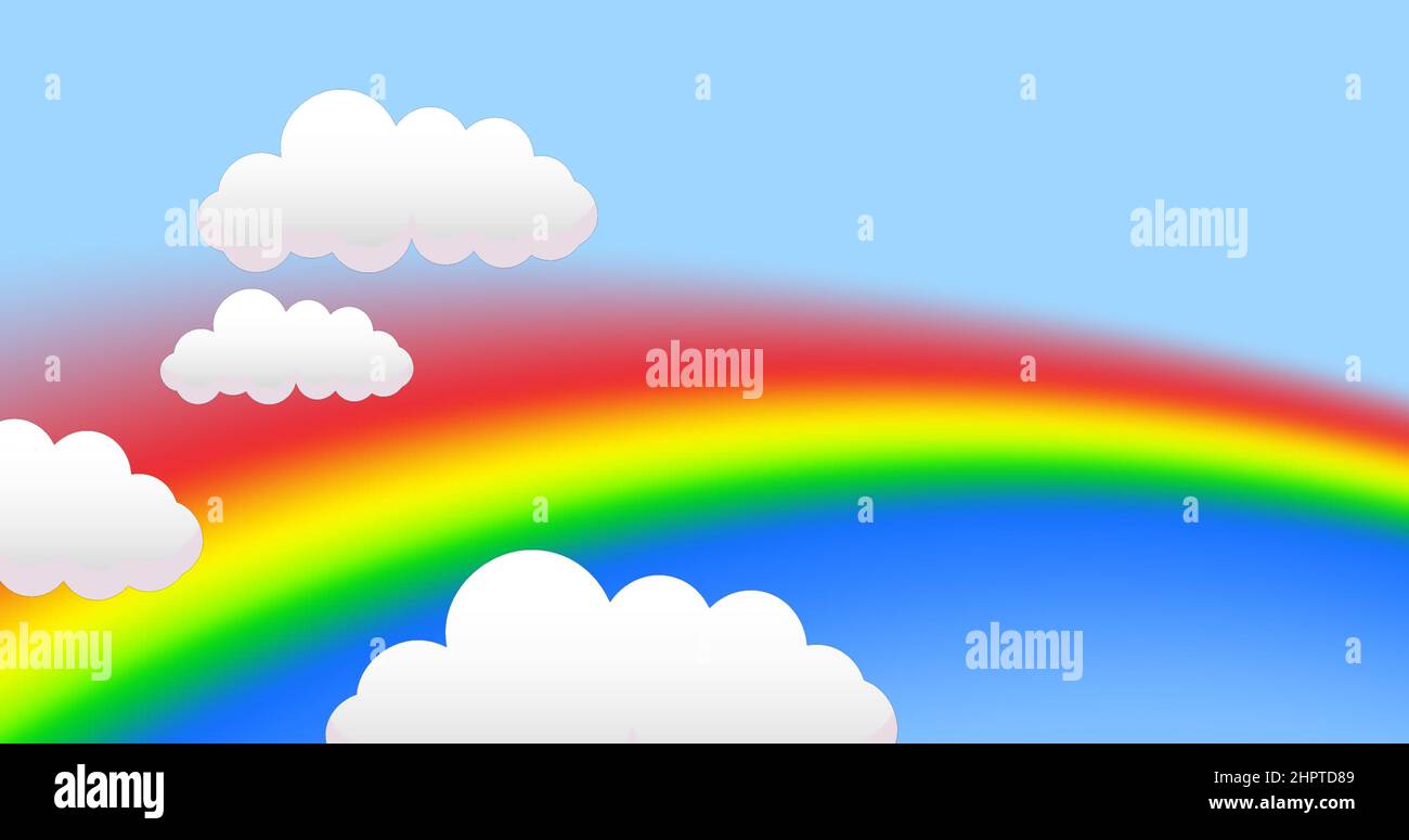Imagen de nubes sobre arco iris sobre fondo azul Foto de stock