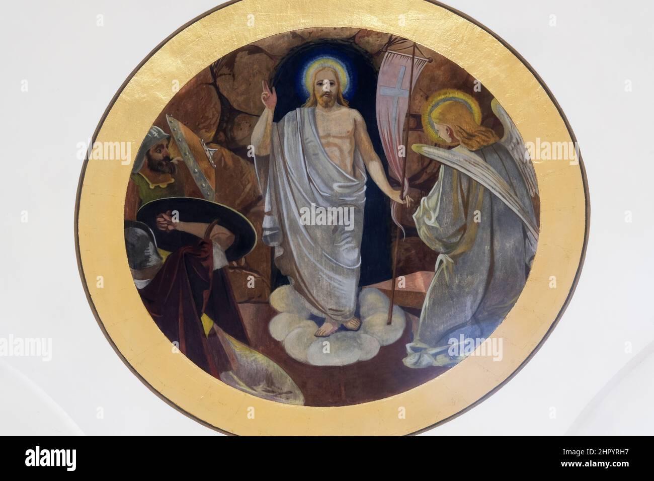 Resurrección de Cristo, fresco en la Iglesia de Todos los Santos en Sesvete, Croacia Foto de stock