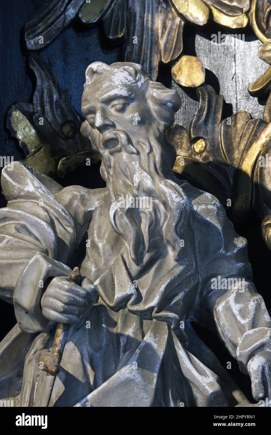 San Pablo, estatua en la capilla de Nuestra Señora de la Kamenita vrata (Puerta de Piedra) en Zagreb, Croacia Foto de stock