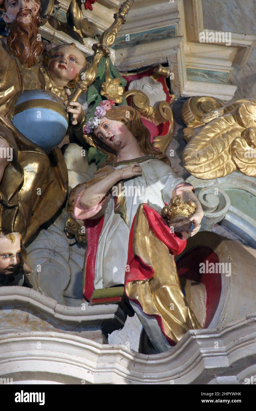 Estatua de San en el altar mayor de la Iglesia de Nuestra Señora de Dol en Dol, Croacia Foto de stock