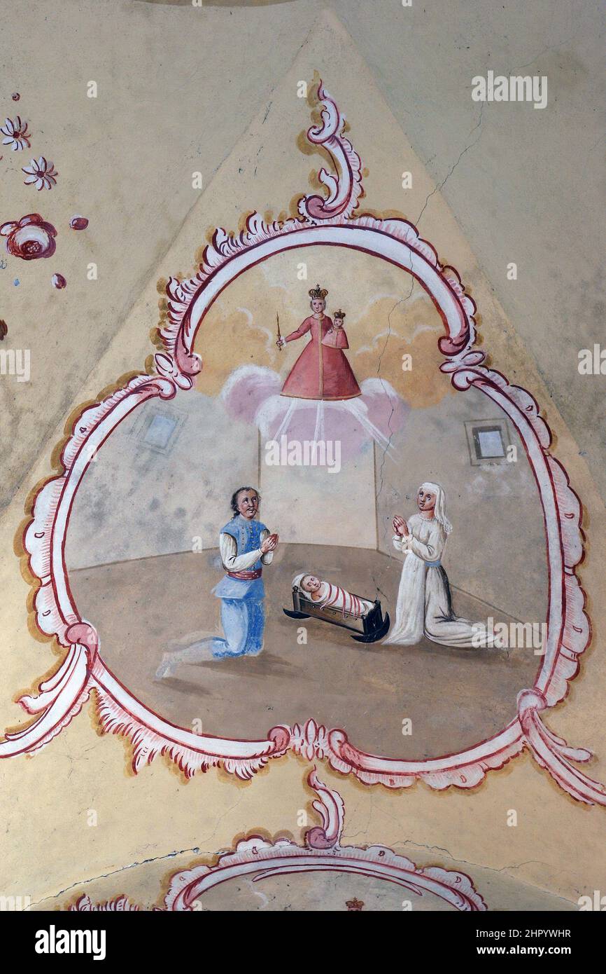 Pinturas votivas en la Iglesia de Nuestra Señora de Dol en Dol, Croacia Foto de stock