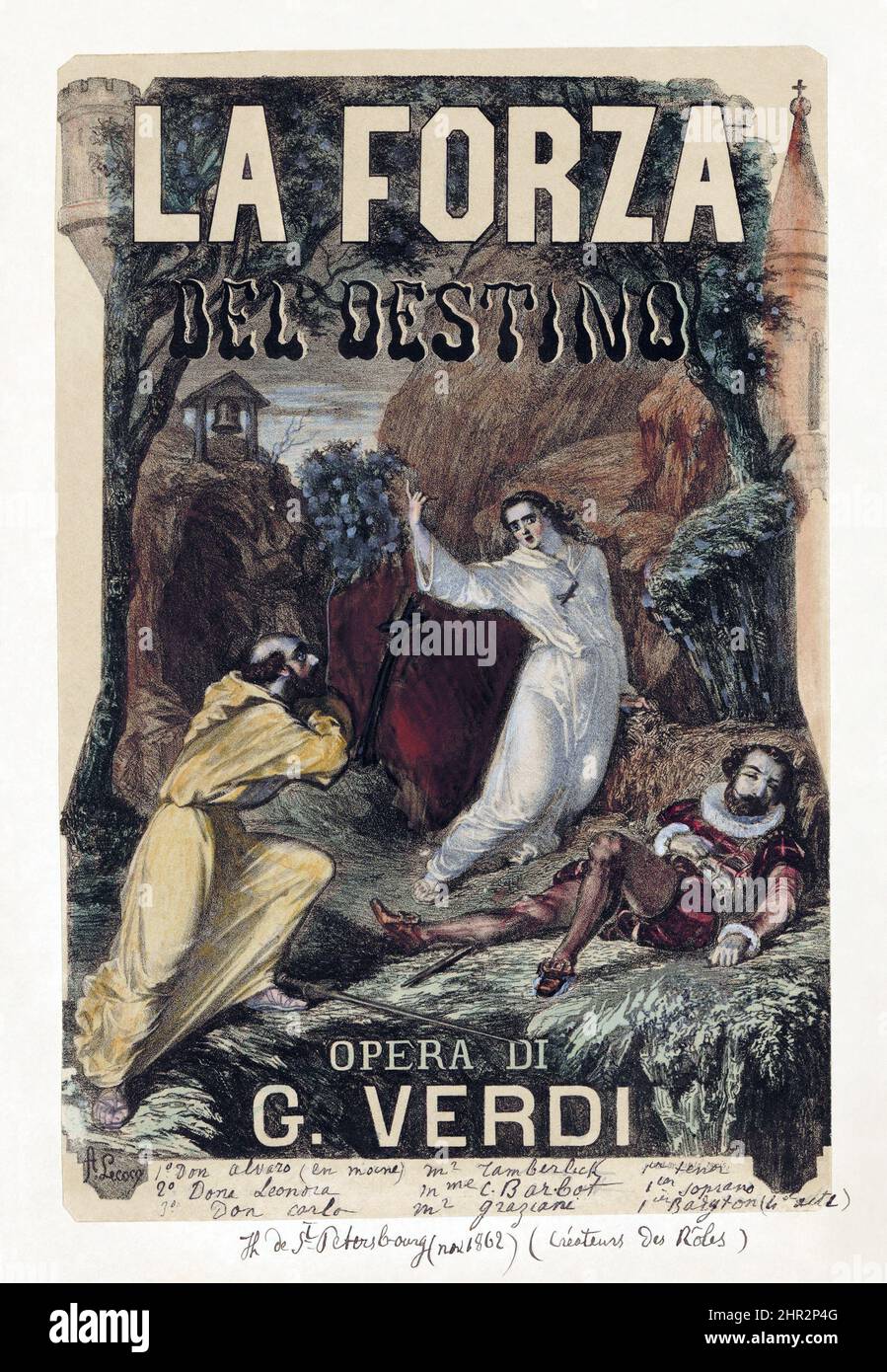 Alexandre Charles Lecocq - Giuseppe Verdi - La forza del destino - cartel de la vendimia. 1862-1880. Foto de stock