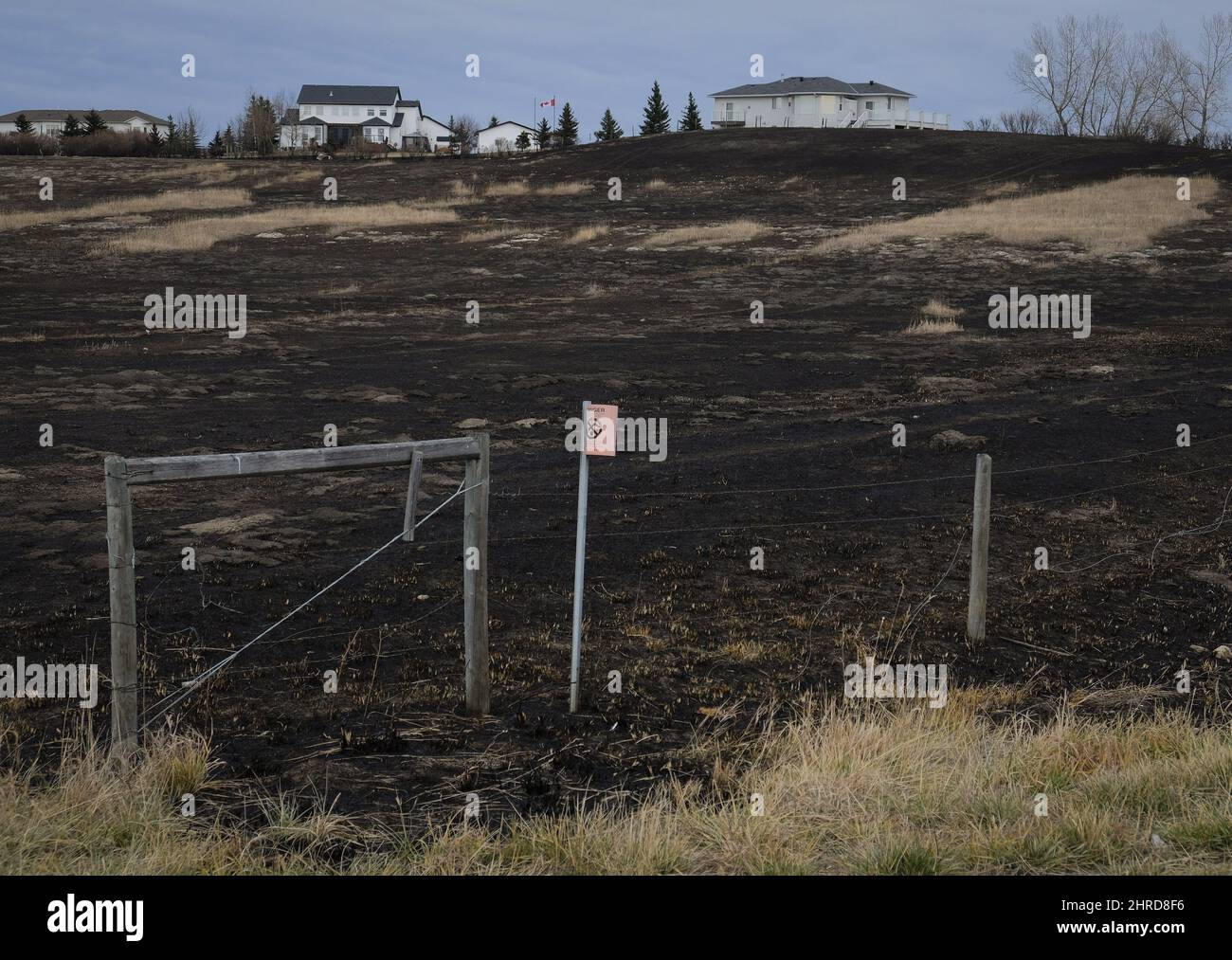 Pasturas quemadas causadas por incendios de pasto cerca de Airdrie, Alta., miércoles, 18 de octubre de 2017.THE CANADIAN PRESS/Jeff McIntosh Foto de stock