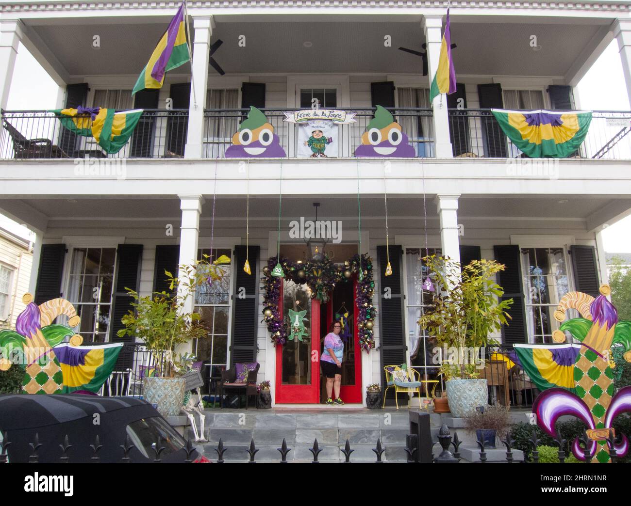 2022 Mardi Gras casa decorada en el Garden District de Nueva Orleans. Foto de stock