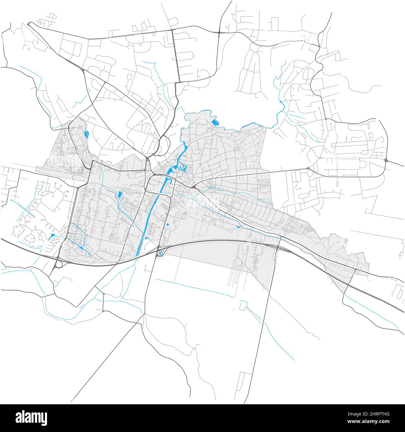 Bergedorf, Hamburgo, ALEMANIA, mapa vectorial de alto detalle con límites de la ciudad y caminos editables. Contornos blancos de las carreteras principales. Muchos caminos más pequeños. BL Ilustración del Vector