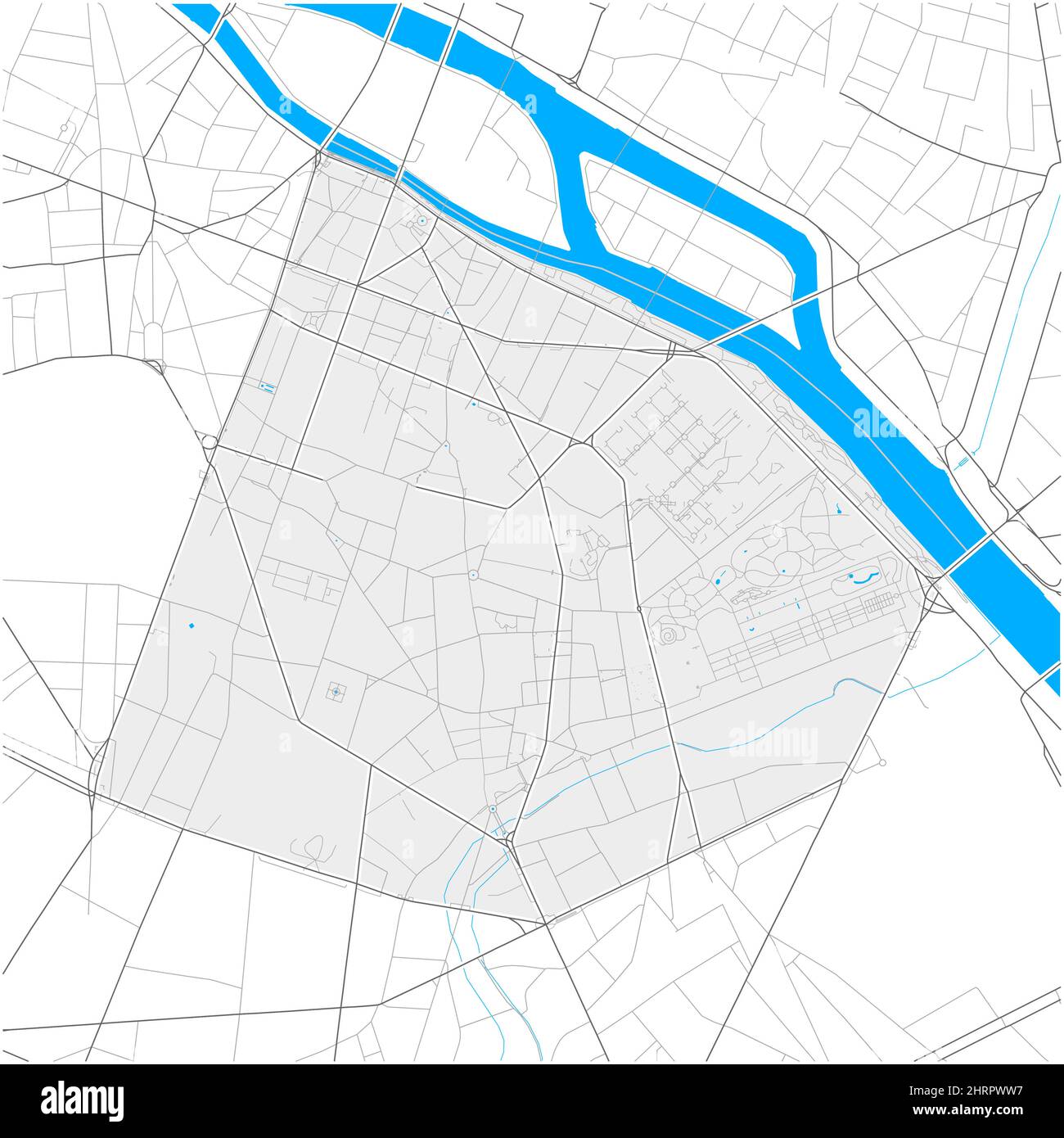 5th arrondissement, París, FRANCIA, mapa vectorial de alto detalle con límites de ciudad y caminos editables. Contornos blancos de las carreteras principales. Muchos caminos más pequeños. Ilustración del Vector