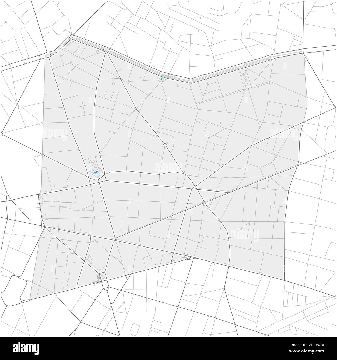 9th arrondissement, París, FRANCIA, mapa vectorial de alto detalle con límites de ciudad y caminos editables. Contornos blancos de las carreteras principales. Muchos caminos más pequeños. Ilustración del Vector