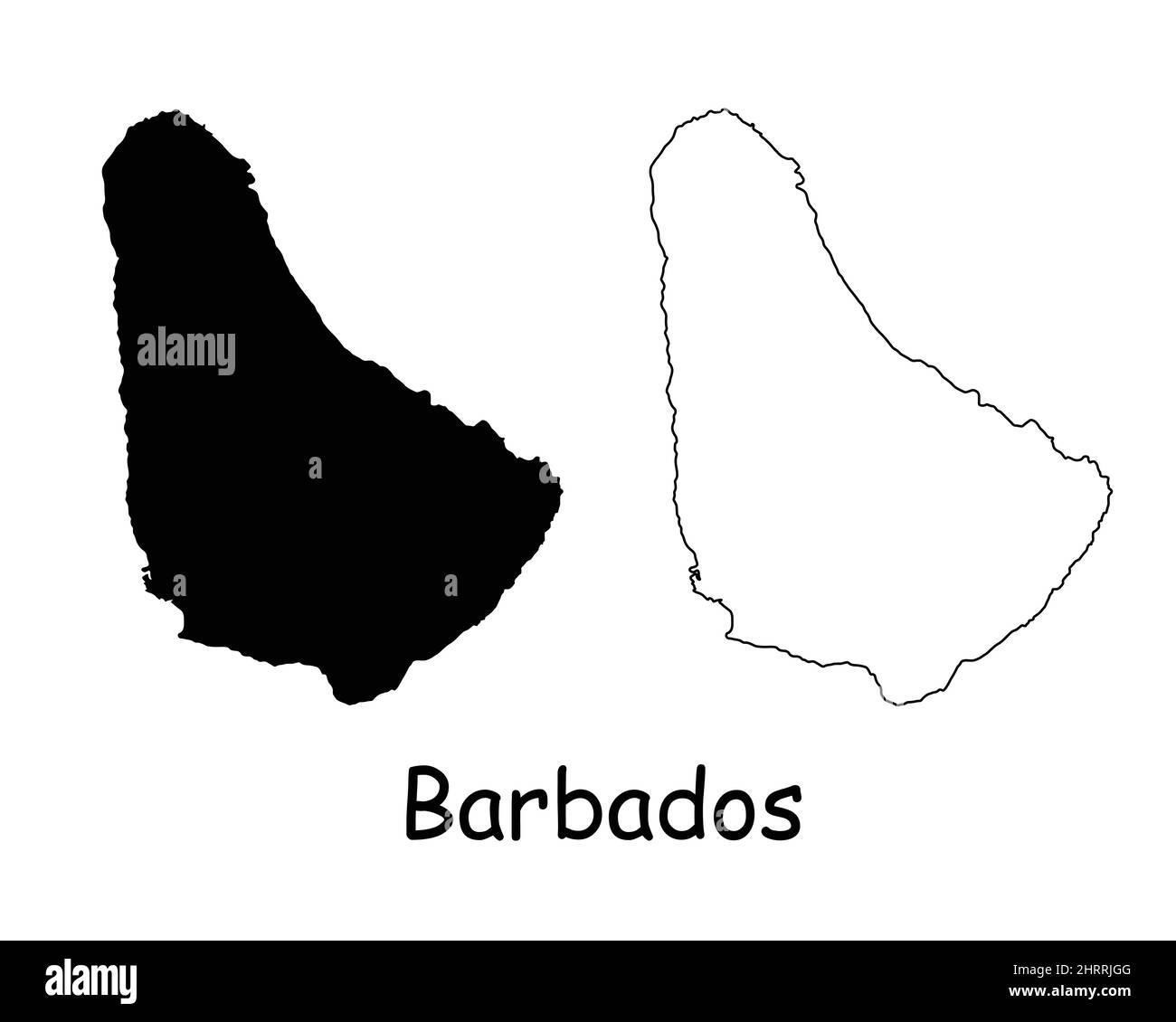Mapa de Barbados. Mapa de silueta y contorno negro barbadense aislado sobre fondo blanco. Bajan Territory Border Boundary Line Icono Signo Símbolo Clipart E Ilustración del Vector