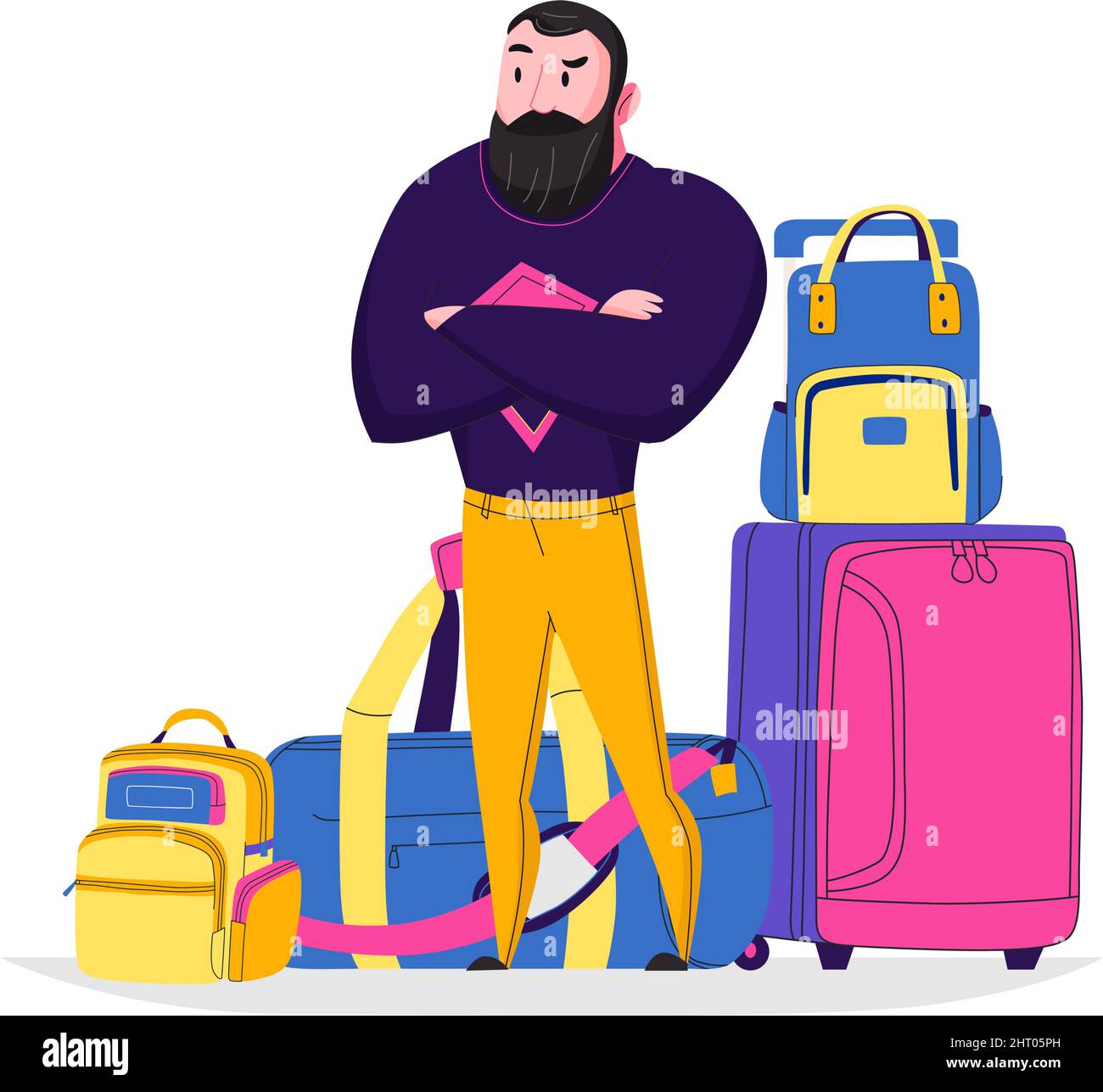 Equipaje de mano bolsas de viaje composición de equipaje con fideos de  carácter del hombre rodeado de maletas vector ilustración Imagen Vector de  stock - Alamy