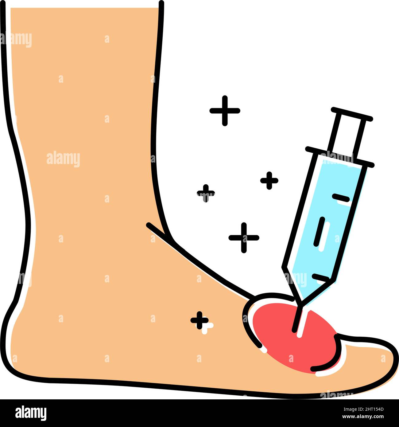 tratamiento de la jeringa gota del pie color icono vector ilustración