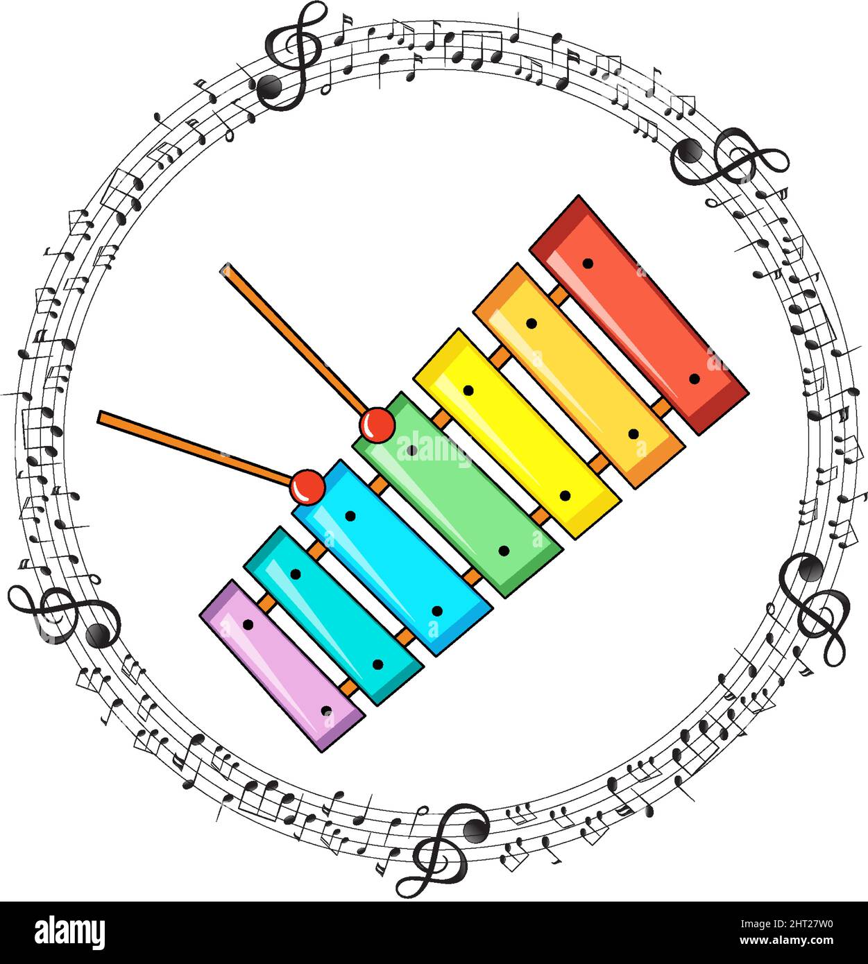 Un xilófono con notas musicales sobre una ilustración de fondo blanco  Imagen Vector de stock - Alamy