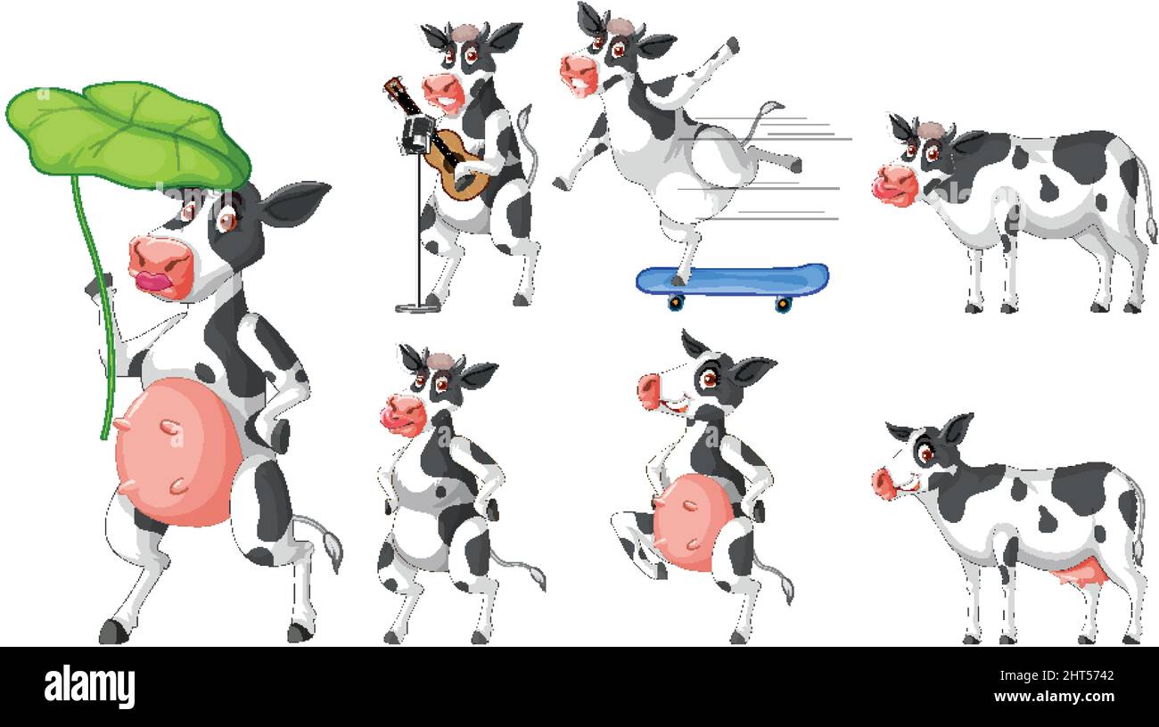Juego de diferentes vacas lecheras en ilustración de estilo de dibujos animados Imagen Vector de stock - Alamy Juego de diferentes vacas lecheras en ilustración de estilo de dibujos animados Imagen Vector de stock - Alamy