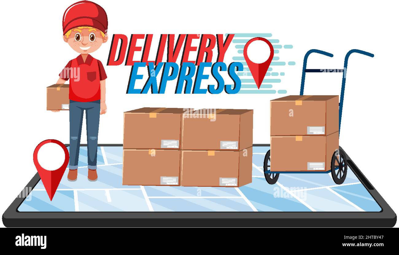 Ilustración de la marca de entrega Express con el servicio de mensajería  que entrega los paquetes Imagen Vector de stock - Alamy